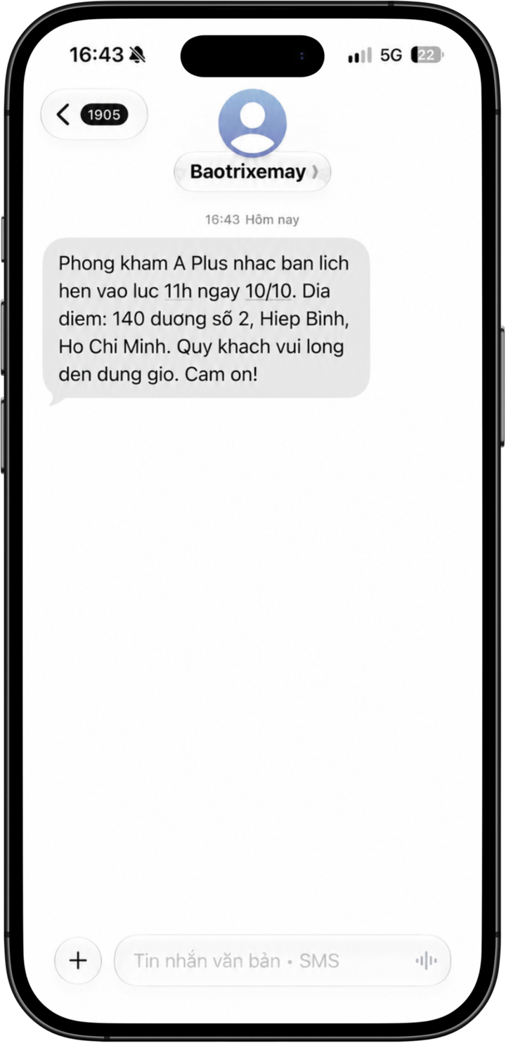 Tin SMS Brandname nhắc lịch hẹn