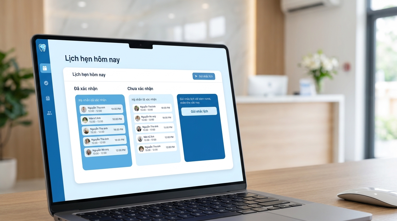 Giao diện phần mềm nhắc lịch hẹn hiển thị danh sách lịch khám nha khoa