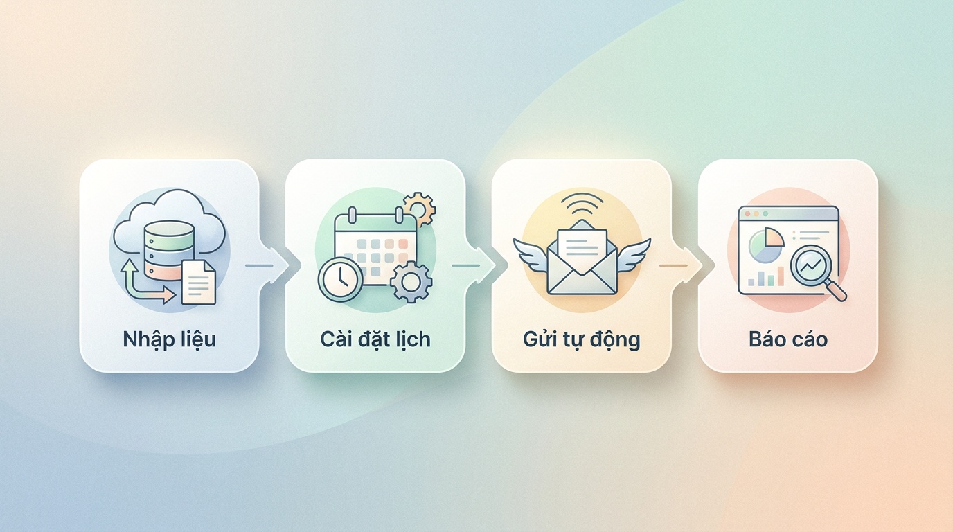 Infographic quy trình 4 bước thiết lập nhắc lịch tiêm chủng tự động