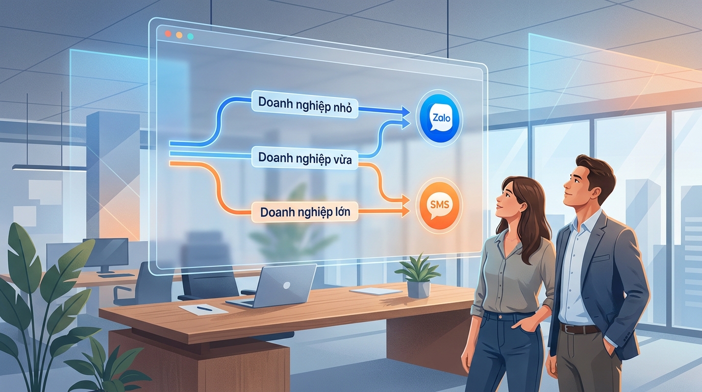 Sơ đồ gợi ý lựa chọn ZNS hoặc SMS Brandname theo quy mô doanh nghiệp