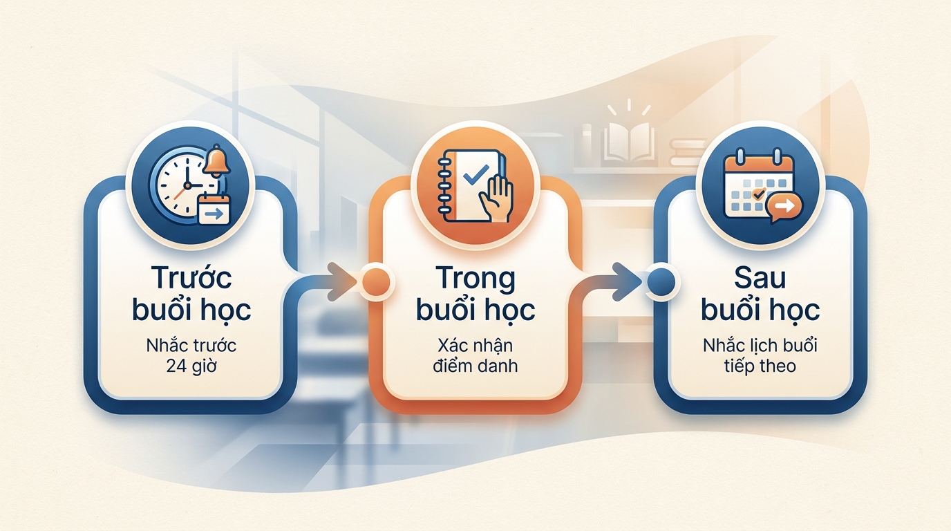 Sơ đồ quy trình nhắc lịch học viên trước trong và sau buổi học