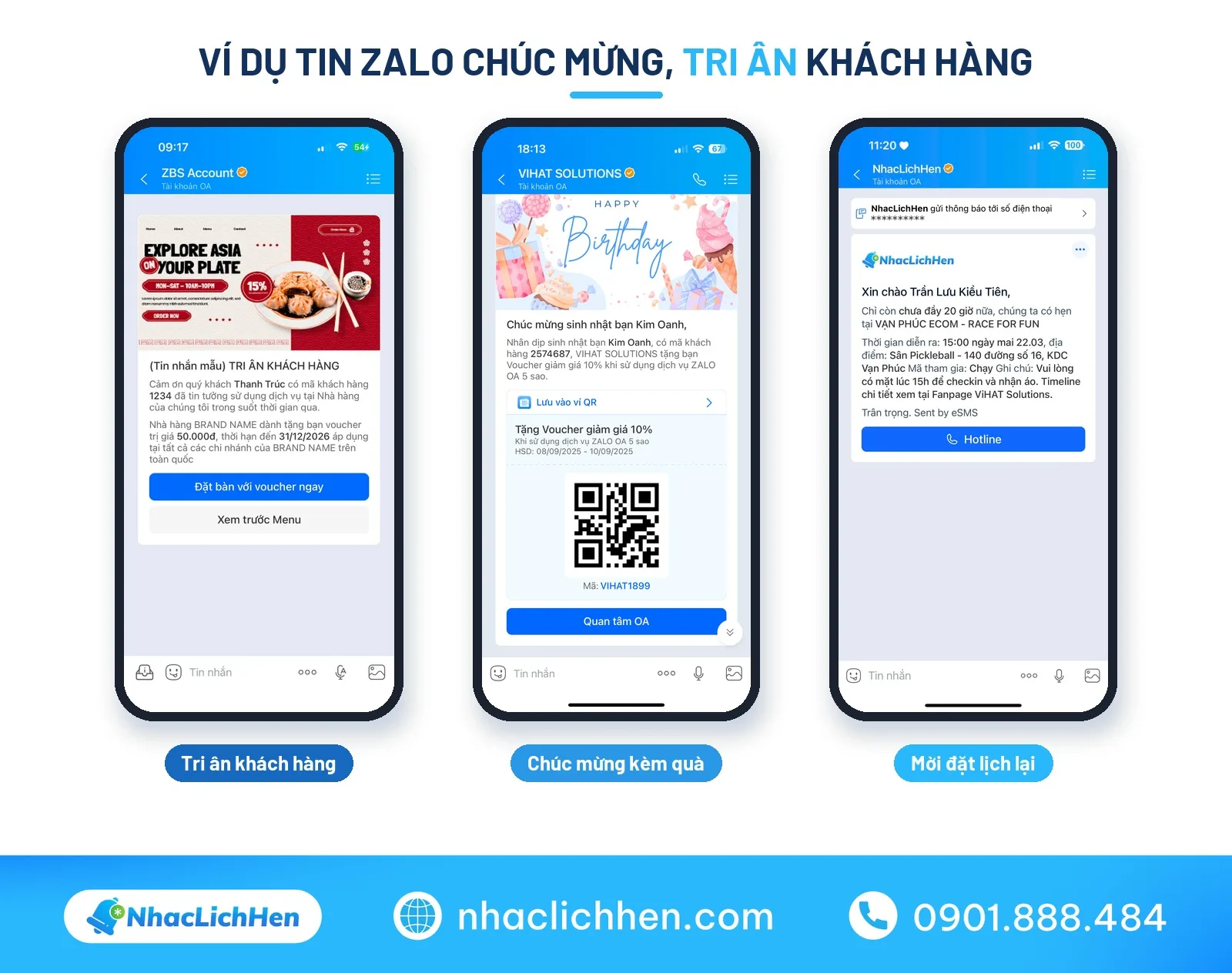 Ví dụ tin Zalo chúc mừng, tri ân khách hàng