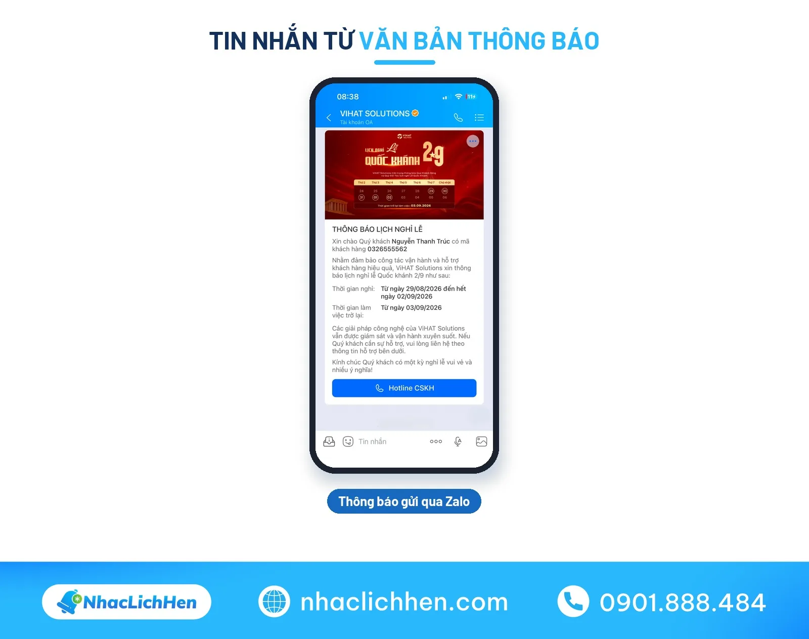 Mẫu tin nhắn từ văn bản thông báo gửi qua di động
